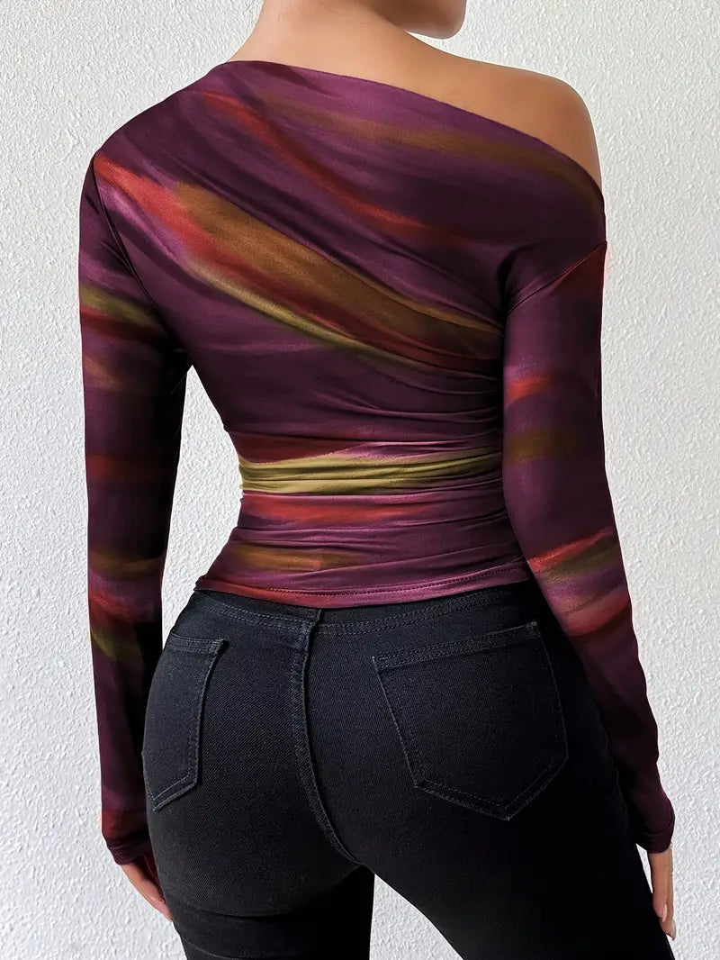 Lana - Trendy Off-Shoulder Mesh Top met Lange Mouwen