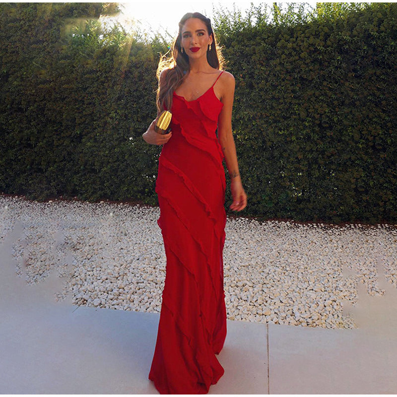 Isabella - Elegante Maxi Jurk met Ruches en Spaghetti Bandjes