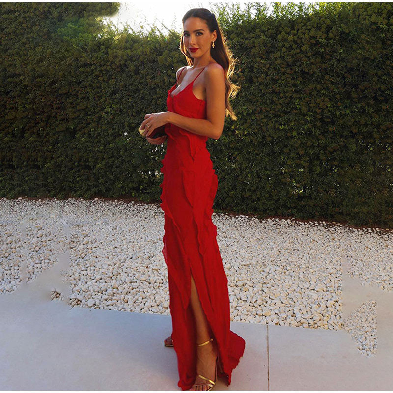 Isabella - Elegante Maxi Jurk met Ruches en Spaghetti Bandjes