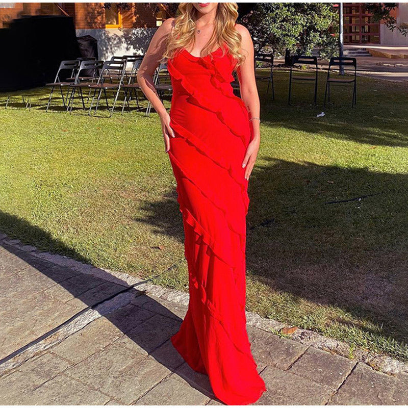 Isabella - Elegante Maxi Jurk met Ruches en Spaghetti Bandjes