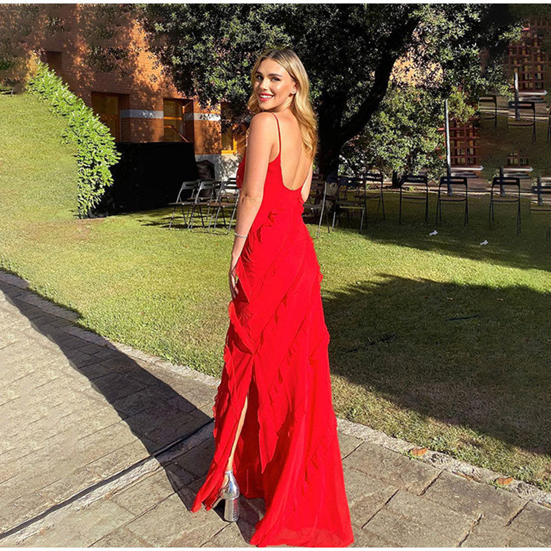 Isabella - Elegante Maxi Jurk met Ruches en Spaghetti Bandjes