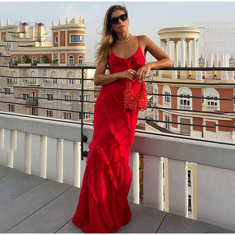 Isabella - Elegante Maxi Jurk met Ruches en Spaghetti Bandjes