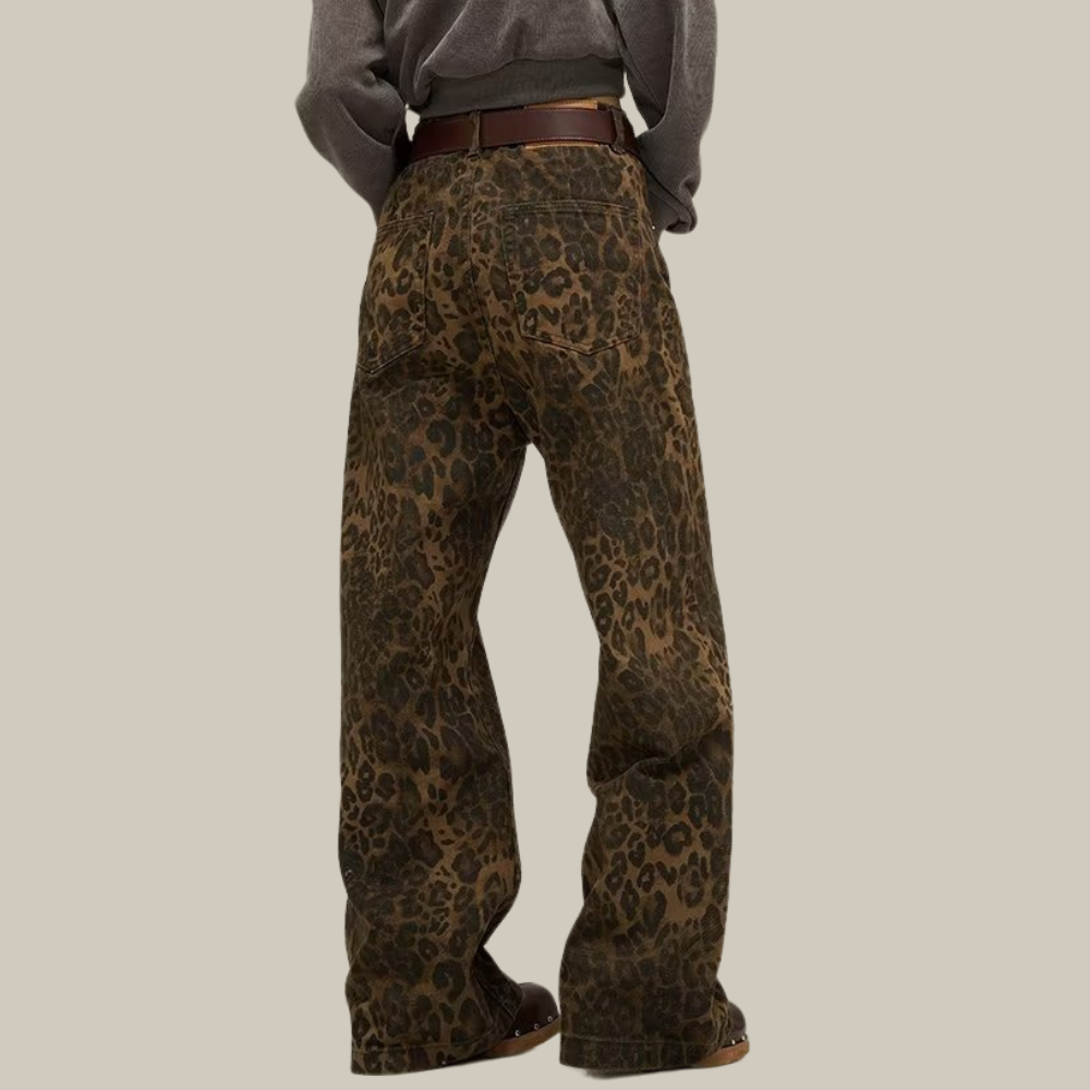 Sophie - Trendy Hoge Taille Wide-Leg Jeans met Luipaardprint
