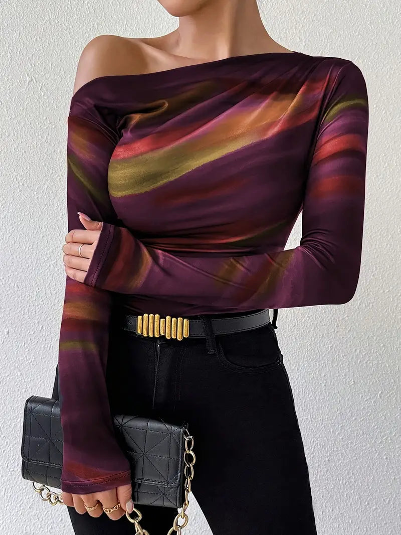 Lana - Trendy Off-Shoulder Mesh Top met Lange Mouwen
