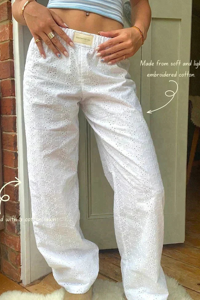 Elisa - Luchtige Broderie Katoenen Loungebroek