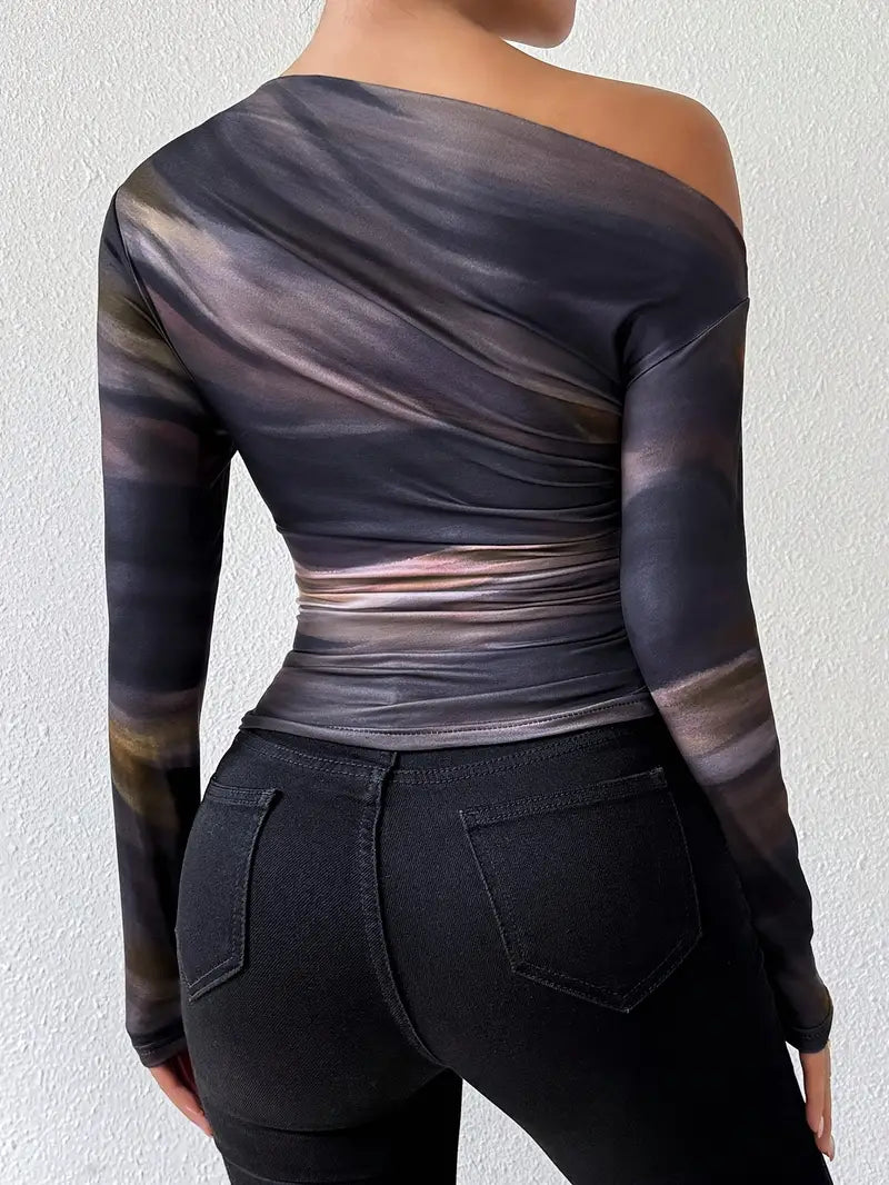 Lana - Trendy Off-Shoulder Mesh Top met Lange Mouwen