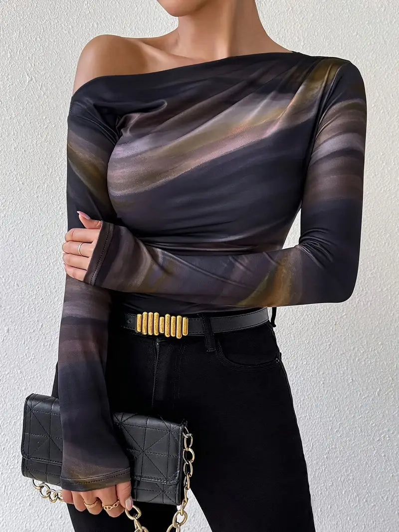 Lana - Trendy Off-Shoulder Mesh Top met Lange Mouwen