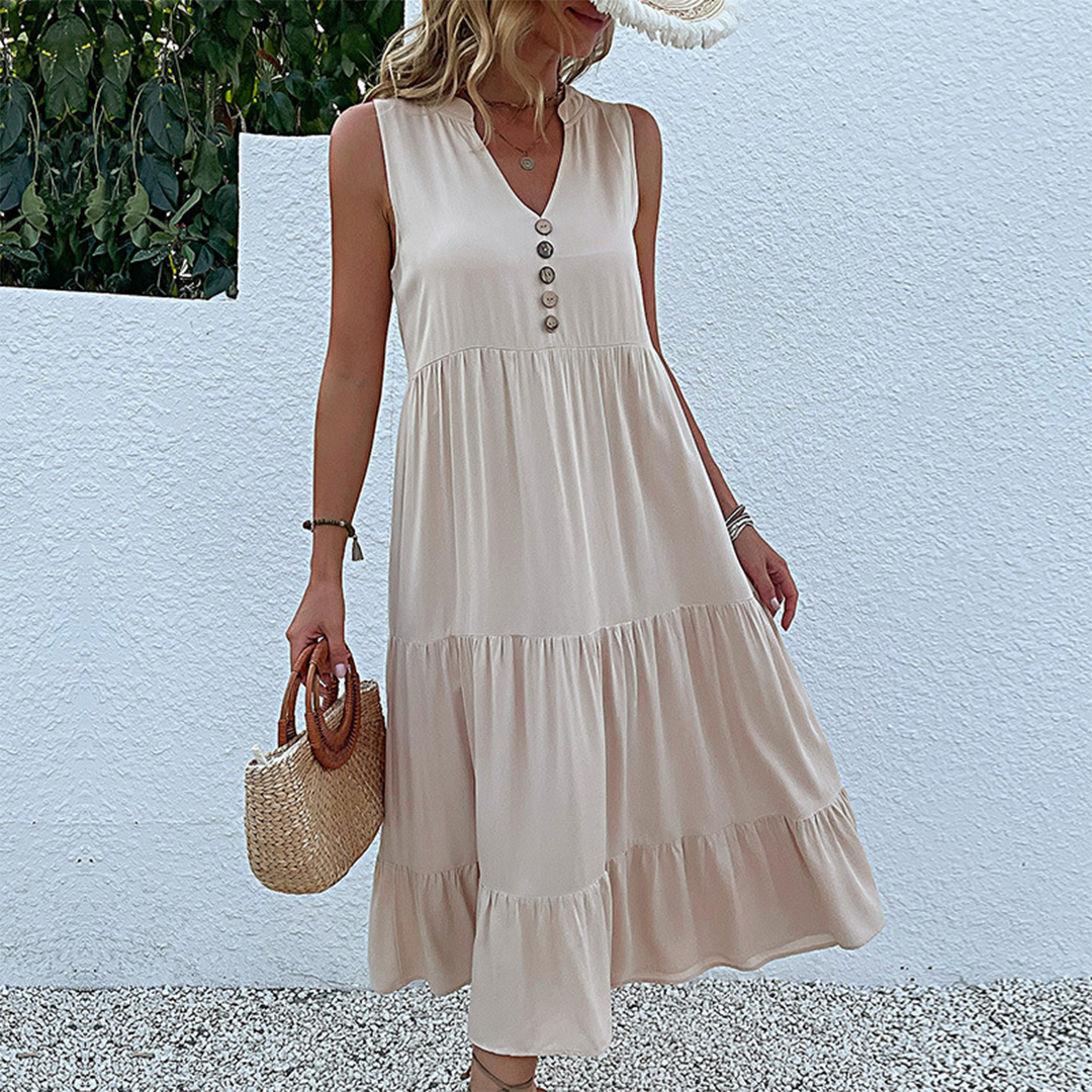 Sophie - Elegante Zomerjurk met Knopen en Ruches