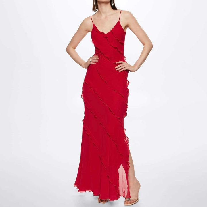 Isabella - Elegante Maxi Jurk met Ruches en Spaghetti Bandjes