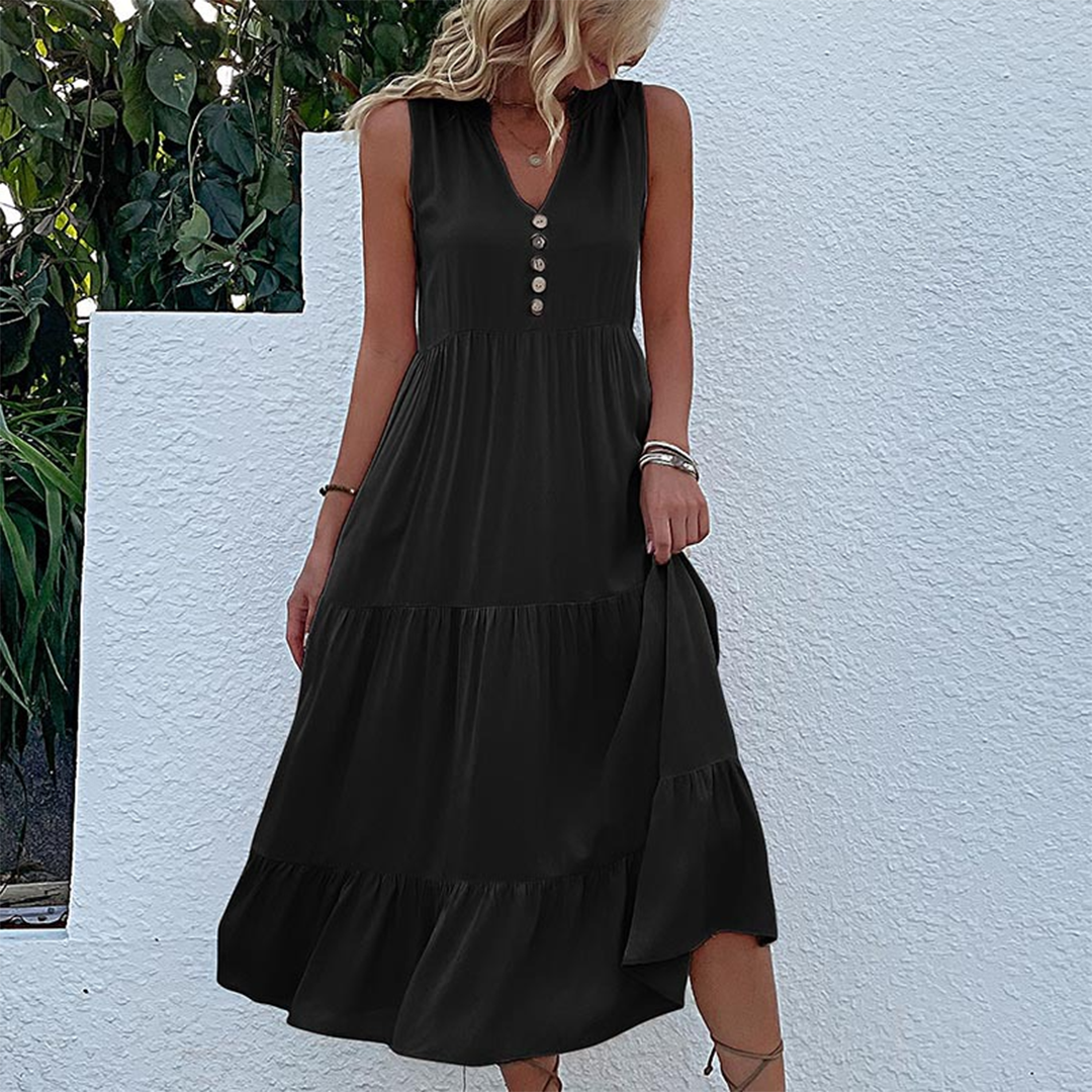 Sophie - Elegante Zomerjurk met Knopen en Ruches