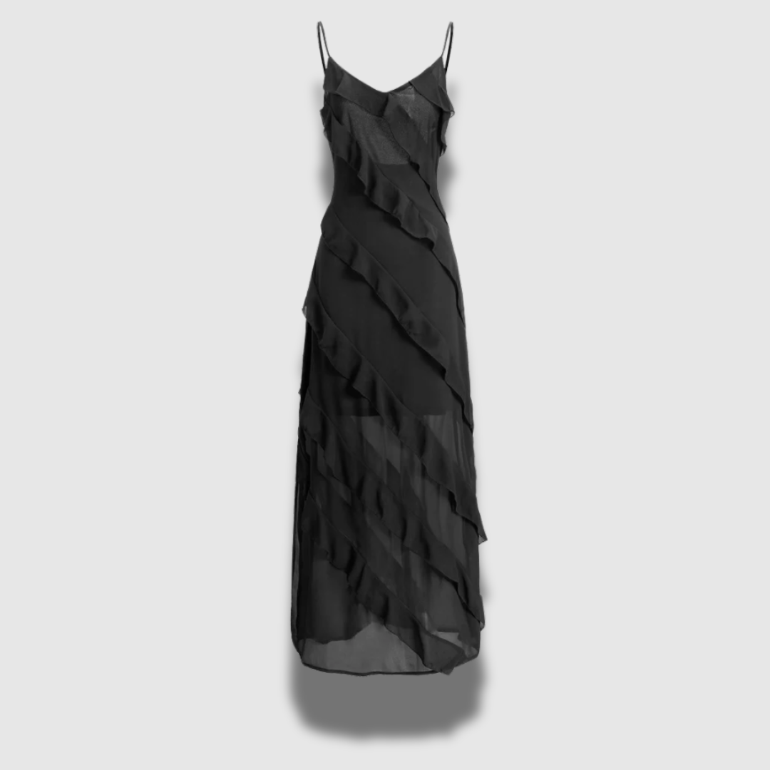 Isabella - Elegante Maxi Jurk met Ruches en Spaghetti Bandjes