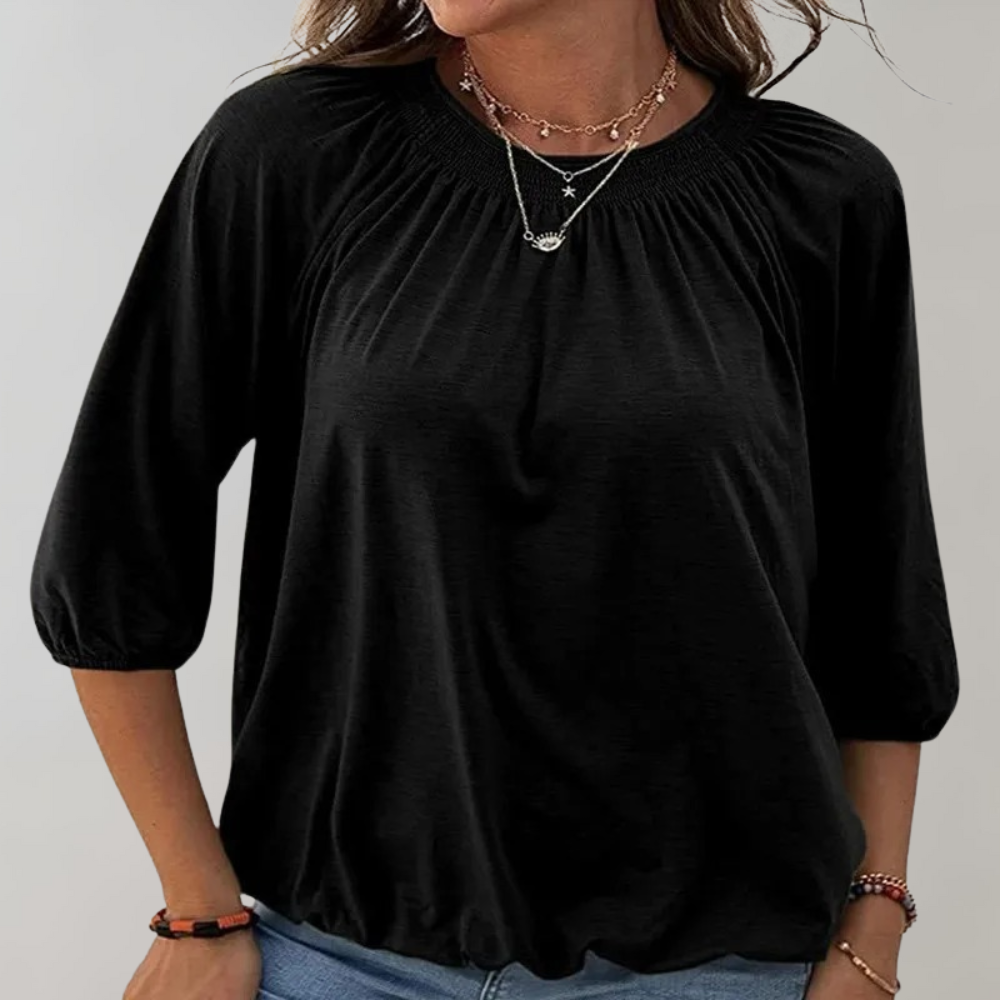 Sophie - Elegante Blouse met Ronde Hals en Pofmouwen