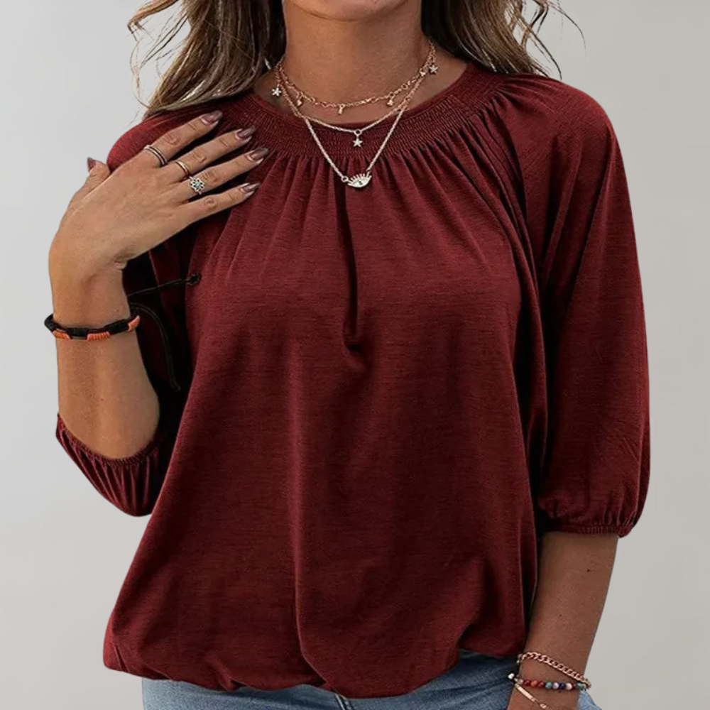 Sophie - Elegante Blouse met Ronde Hals en Pofmouwen