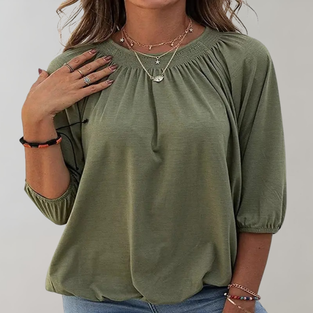 Sophie - Elegante Blouse met Ronde Hals en Pofmouwen