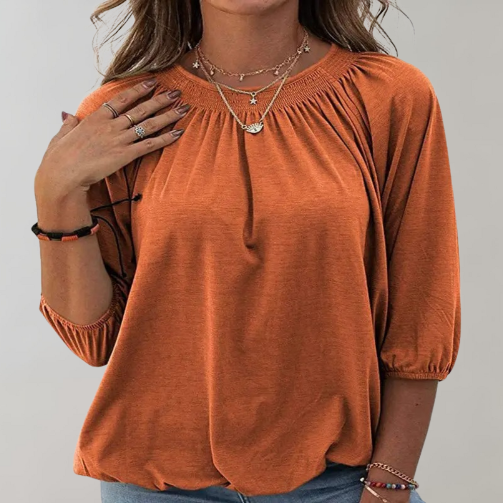 Sophie - Elegante Blouse met Ronde Hals en Pofmouwen