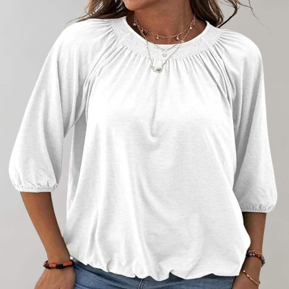 Sophie - Elegante Blouse met Ronde Hals en Pofmouwen