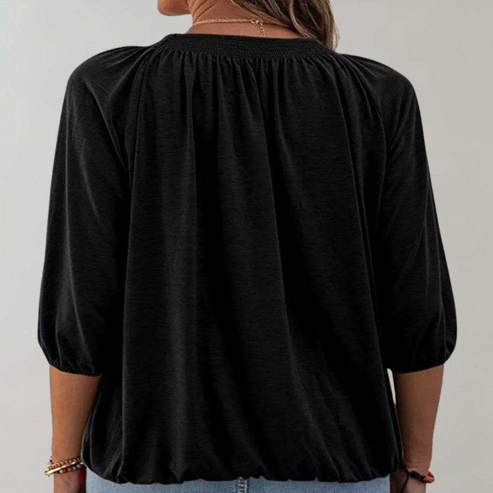 Sophie - Elegante Blouse met Ronde Hals en Pofmouwen
