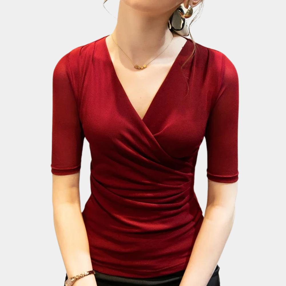 Alba - Top Elegant Met Korte Mouwen En V-Hals, Chic En Modern Stijl