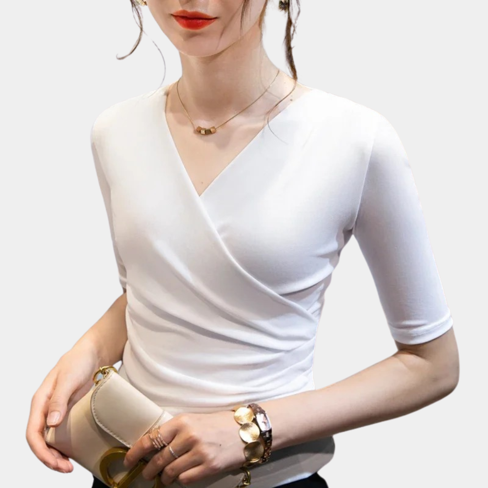 Alba - Top Elegant Met Korte Mouwen En V-Hals, Chic En Modern Stijl