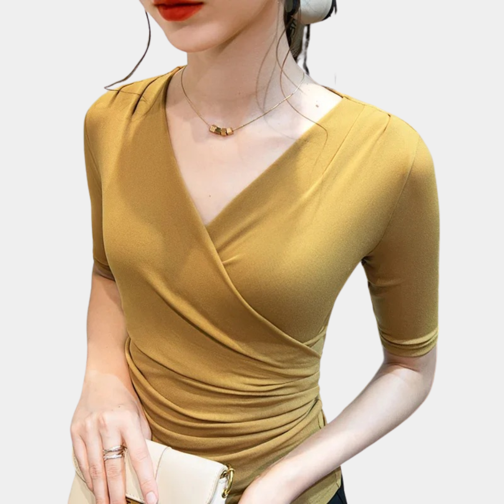 Alba - Top Elegant Met Korte Mouwen En V-Hals, Chic En Modern Stijl