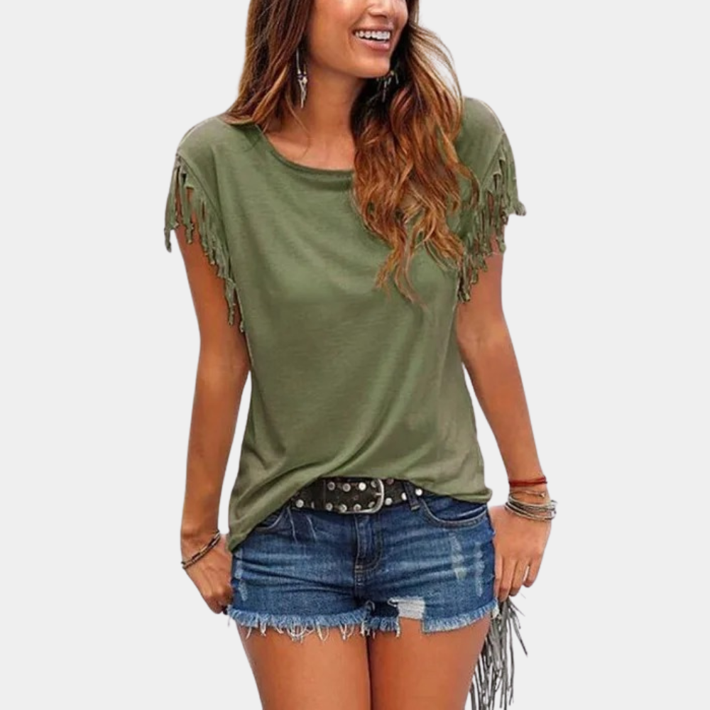 Anas - T-Shirt Décontracté Met Elegante Franjes, Perfect Voor De Zomer