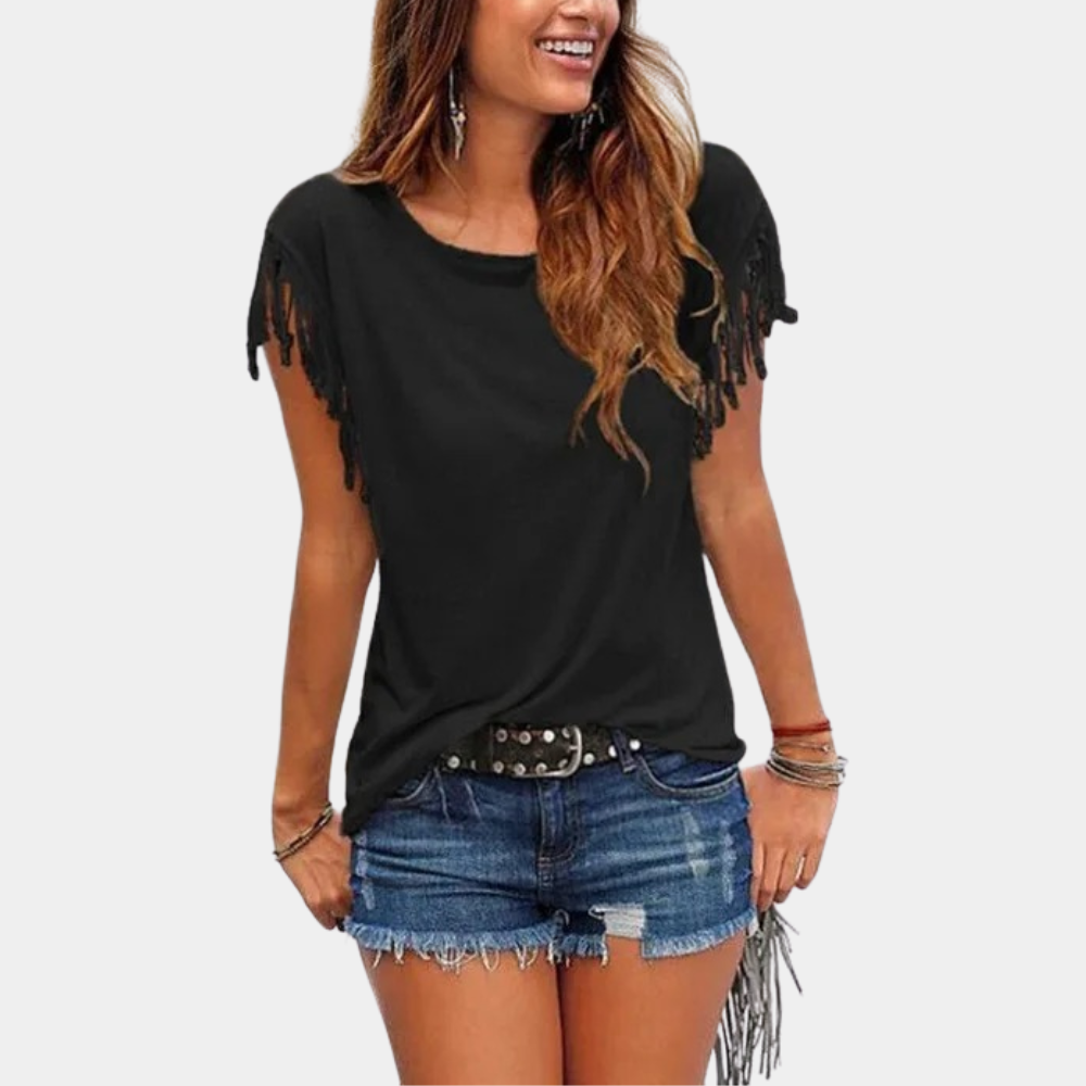 Anas - T-Shirt Décontracté Met Elegante Franjes, Perfect Voor De Zomer