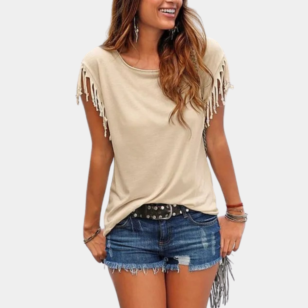 Anas - T-Shirt Décontracté Met Elegante Franjes, Perfect Voor De Zomer
