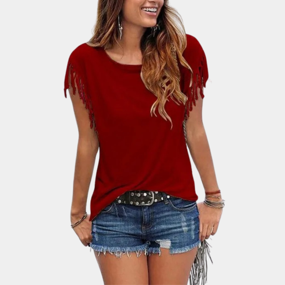 Anas - T-Shirt Décontracté Met Elegante Franjes, Perfect Voor De Zomer