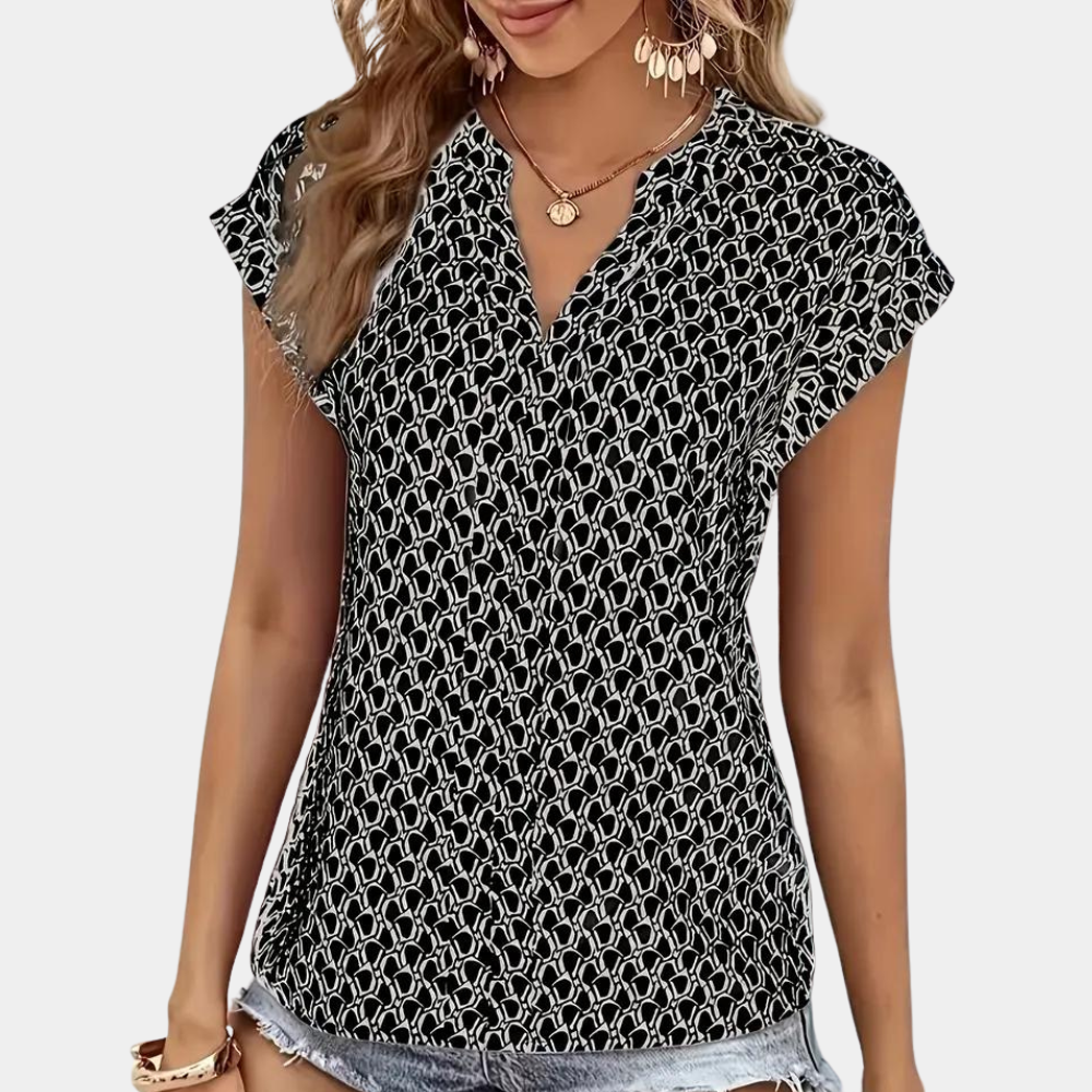 Nora - Modieuze Blouse met Print en V-Hals