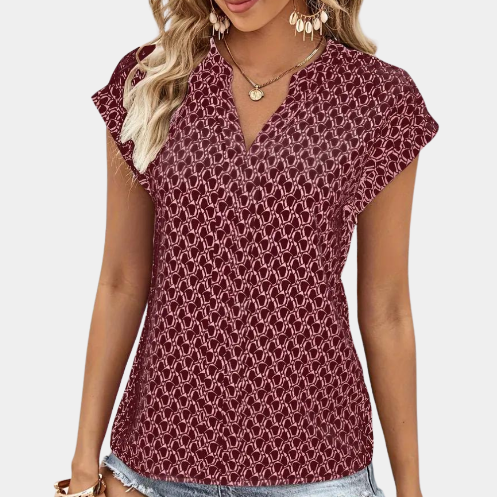 Nora - Modieuze Blouse met Print en V-Hals