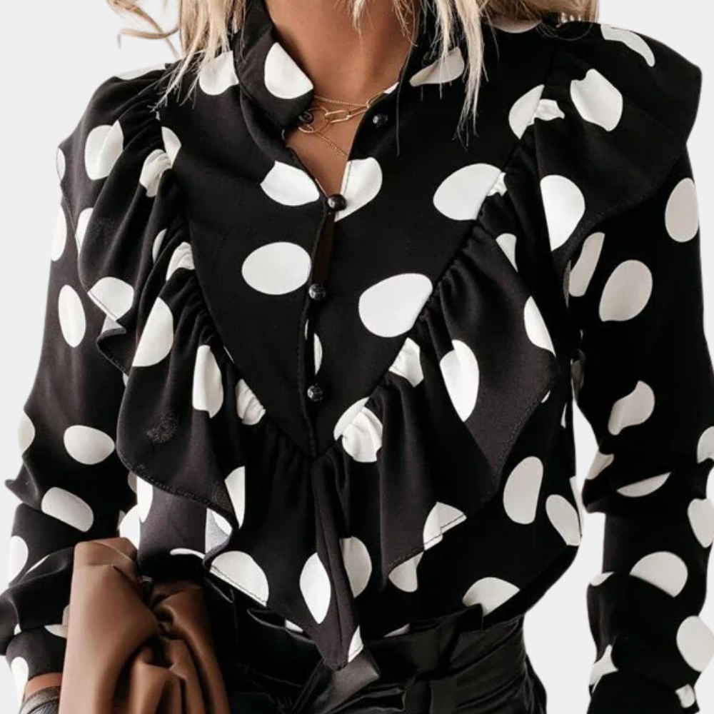 Simona - Vloeiende Blouse Met Stippen En Elegante Volants