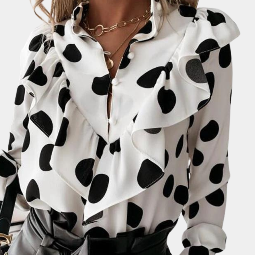 Simona - Vloeiende Blouse Met Stippen En Elegante Volants