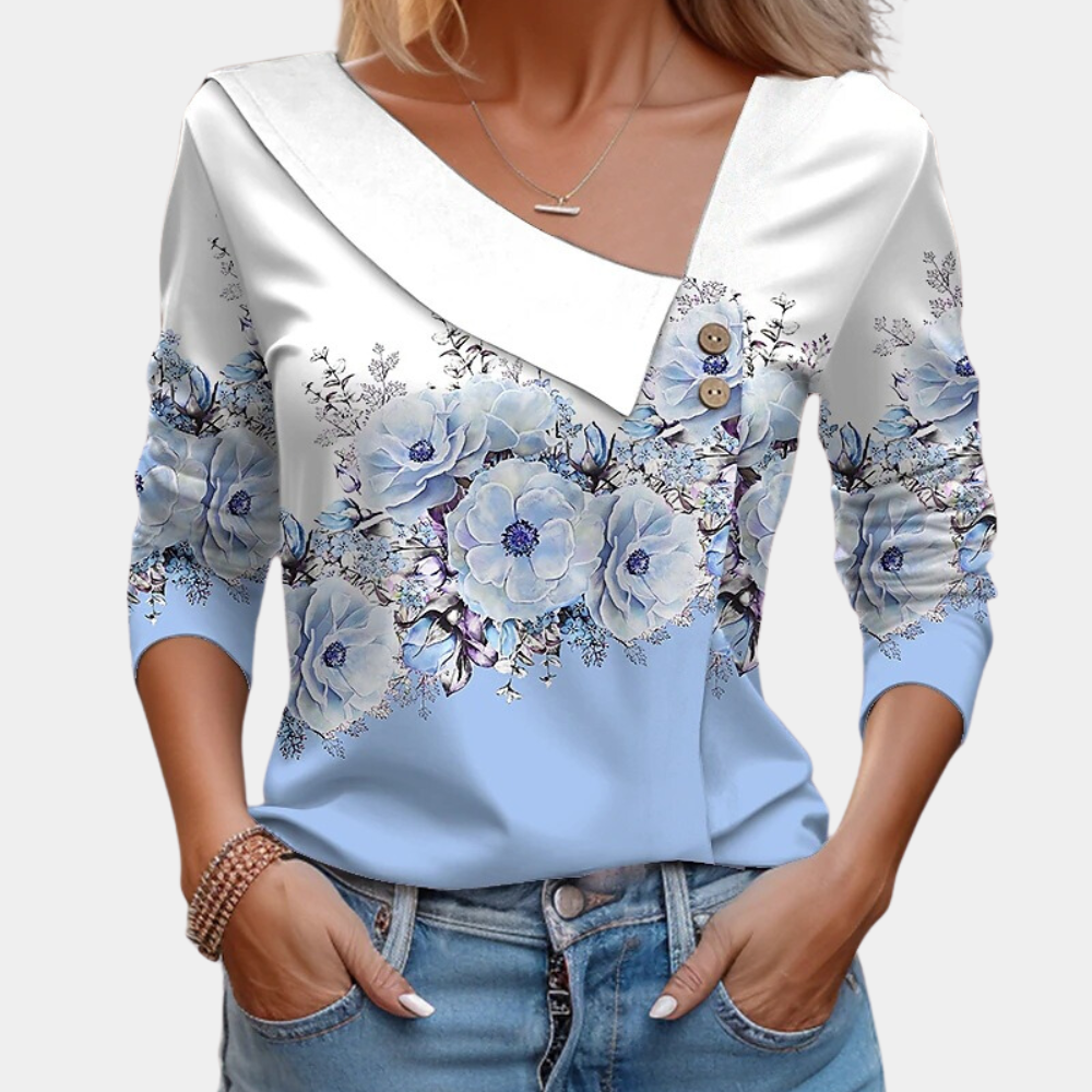 Renate - Vloeiende Blouse Met Asymmetrische Kraag En Fonkelende Motieven