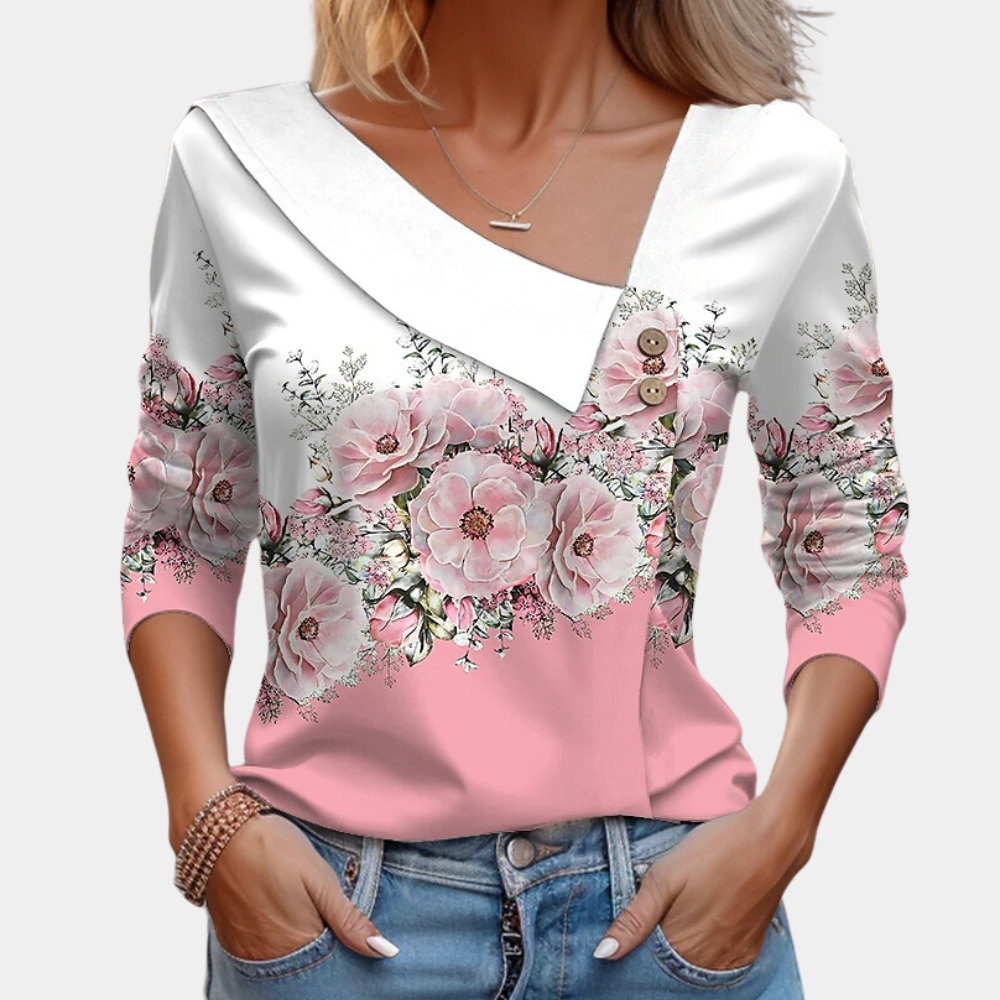 Renate - Vloeiende Blouse Met Asymmetrische Kraag En Fonkelende Motieven