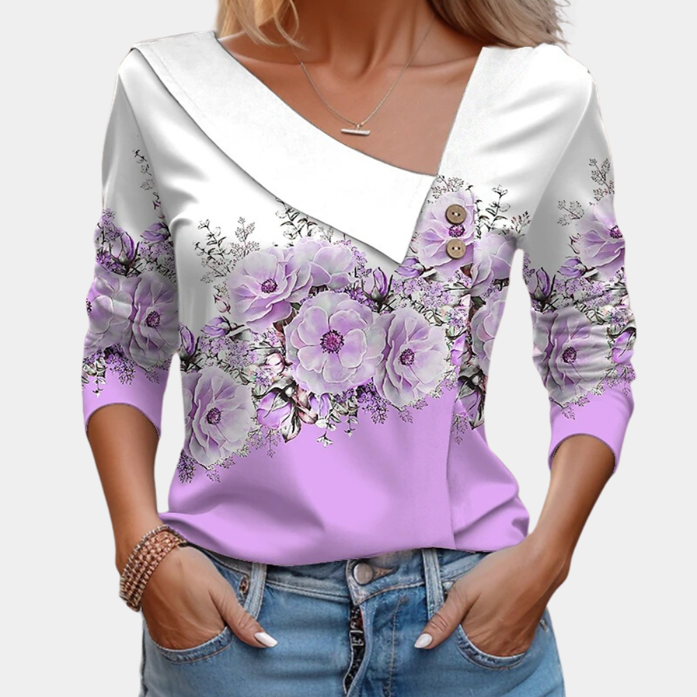 Renate - Vloeiende Blouse Met Asymmetrische Kraag En Fonkelende Motieven