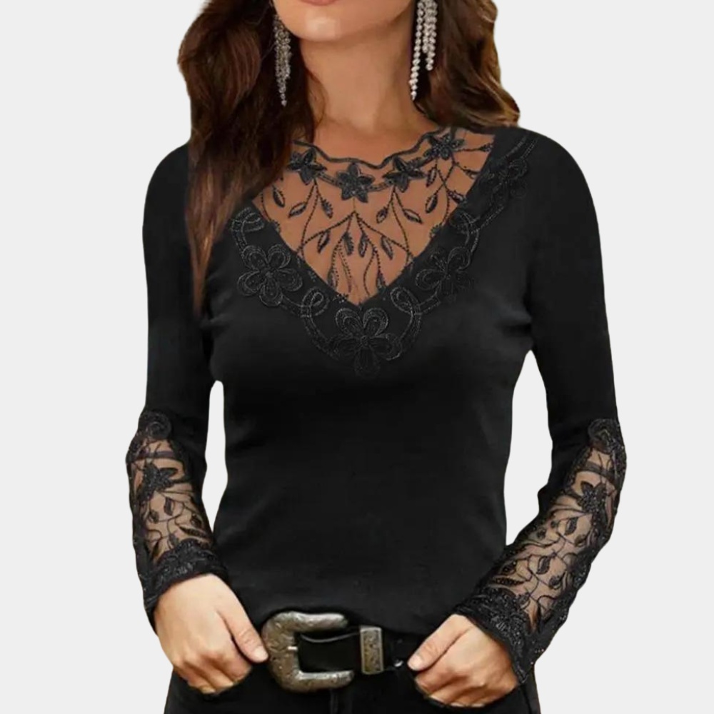 Elena - Elegante Top met Kant en Lange Mouwen