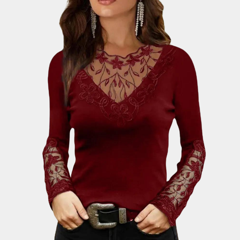 Elena - Elegante Top met Kant en Lange Mouwen