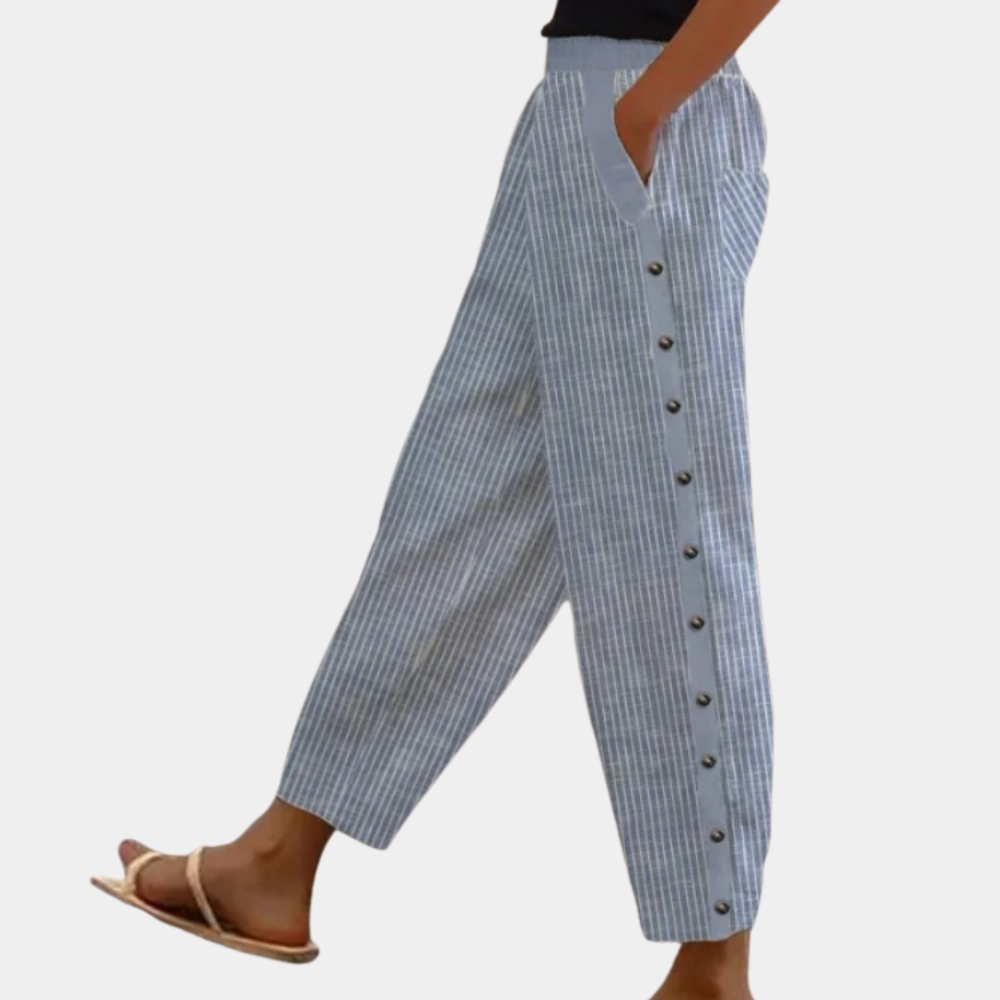 Sienna - Comfortabele Linnen Broek met Knoopdetails en Zakken