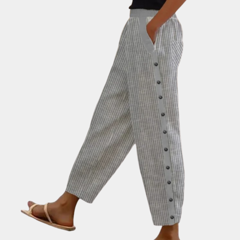 Sienna - Comfortabele Linnen Broek met Knoopdetails en Zakken