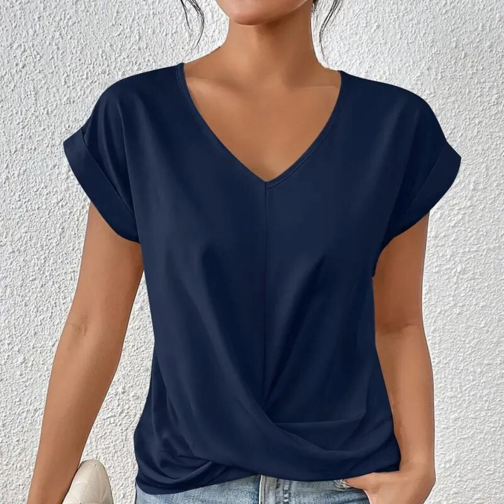 Sophie - Casual V-Hals Top met Korte Mouwen en Drapeer Detail