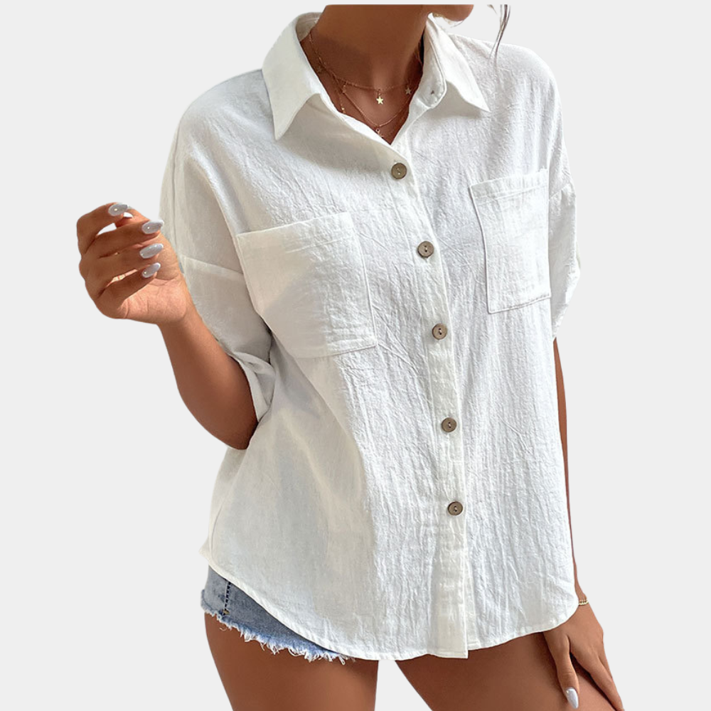 Lena - Casual Oversized Blouse met Knoopsluiting en Korte Mouwen