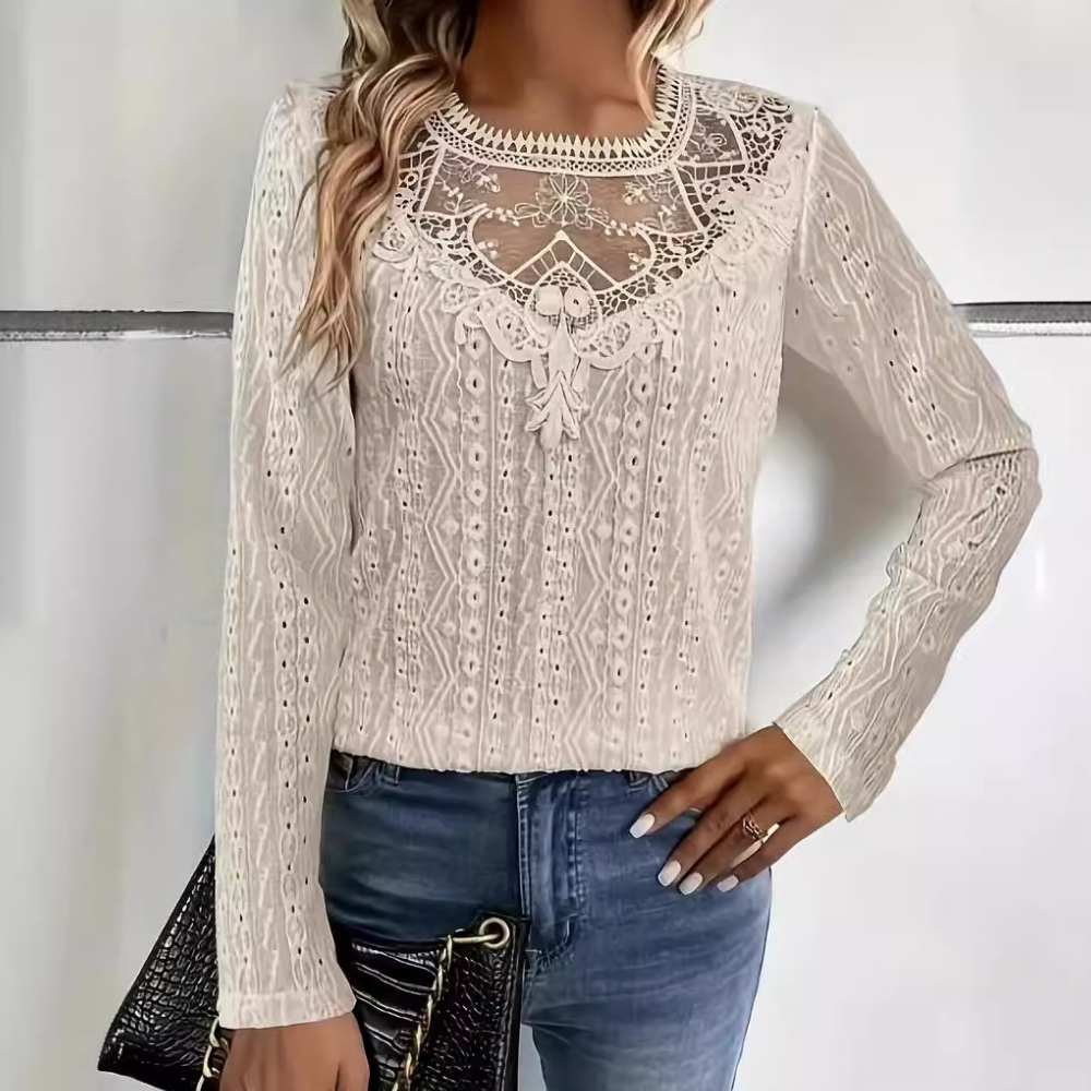 Eva - Top Elegant In Fijne Kant, Met Verfijnde Details En Moderne Stijl