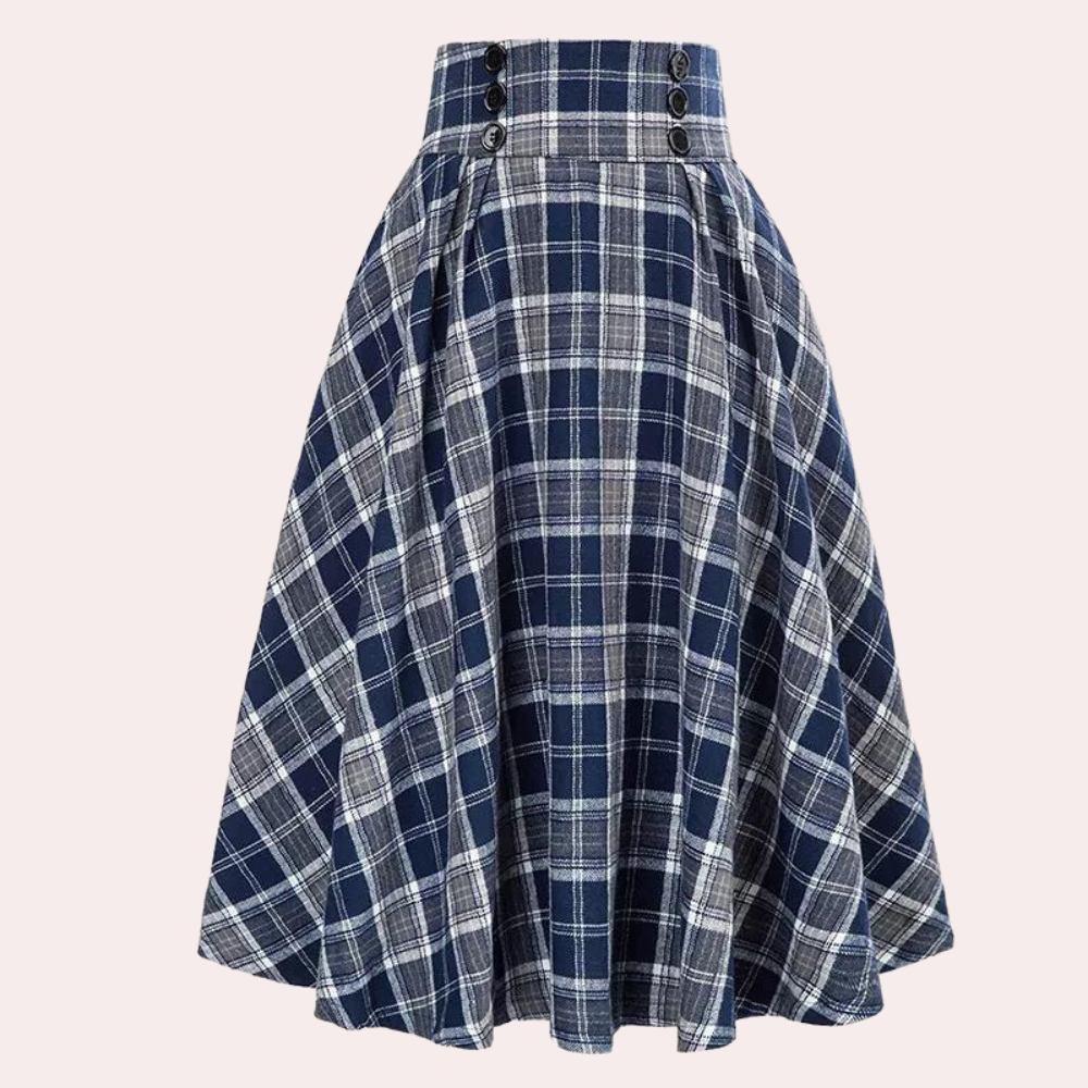 Clara - Vintage Midi-Rok, Hoge Taille En Uitlopende Snit Met Ruitpatroon