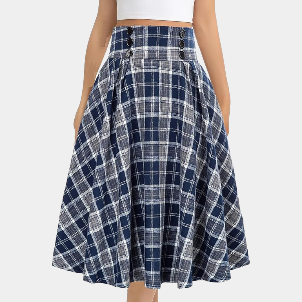 Clara - Vintage Midi-Rok, Hoge Taille En Uitlopende Snit Met Ruitpatroon