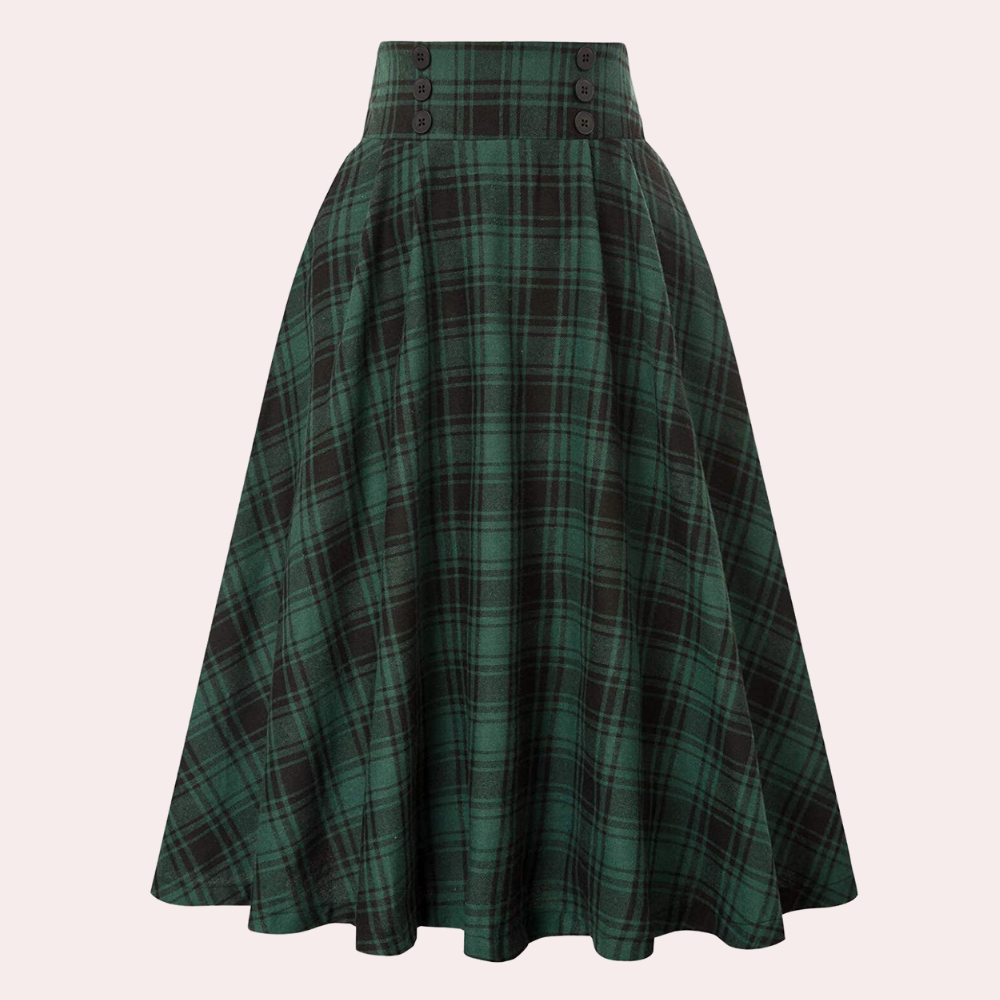 Clara - Vintage Midi-Rok, Hoge Taille En Uitlopende Snit Met Ruitpatroon