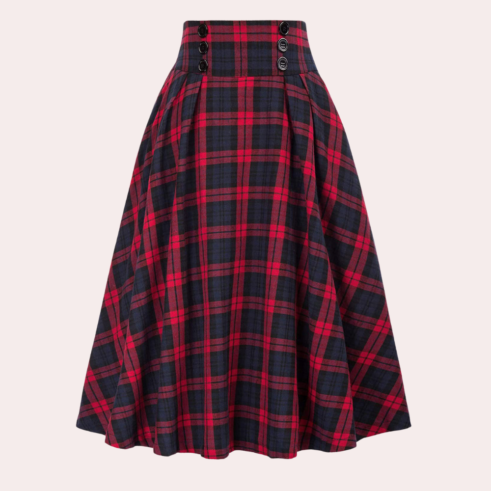 Clara - Vintage Midi-Rok, Hoge Taille En Uitlopende Snit Met Ruitpatroon