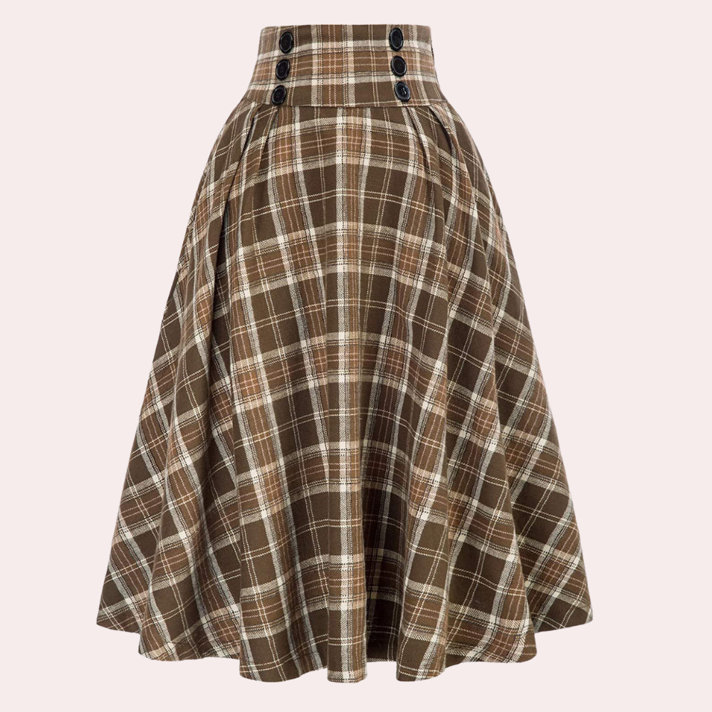 Clara - Vintage Midi-Rok, Hoge Taille En Uitlopende Snit Met Ruitpatroon