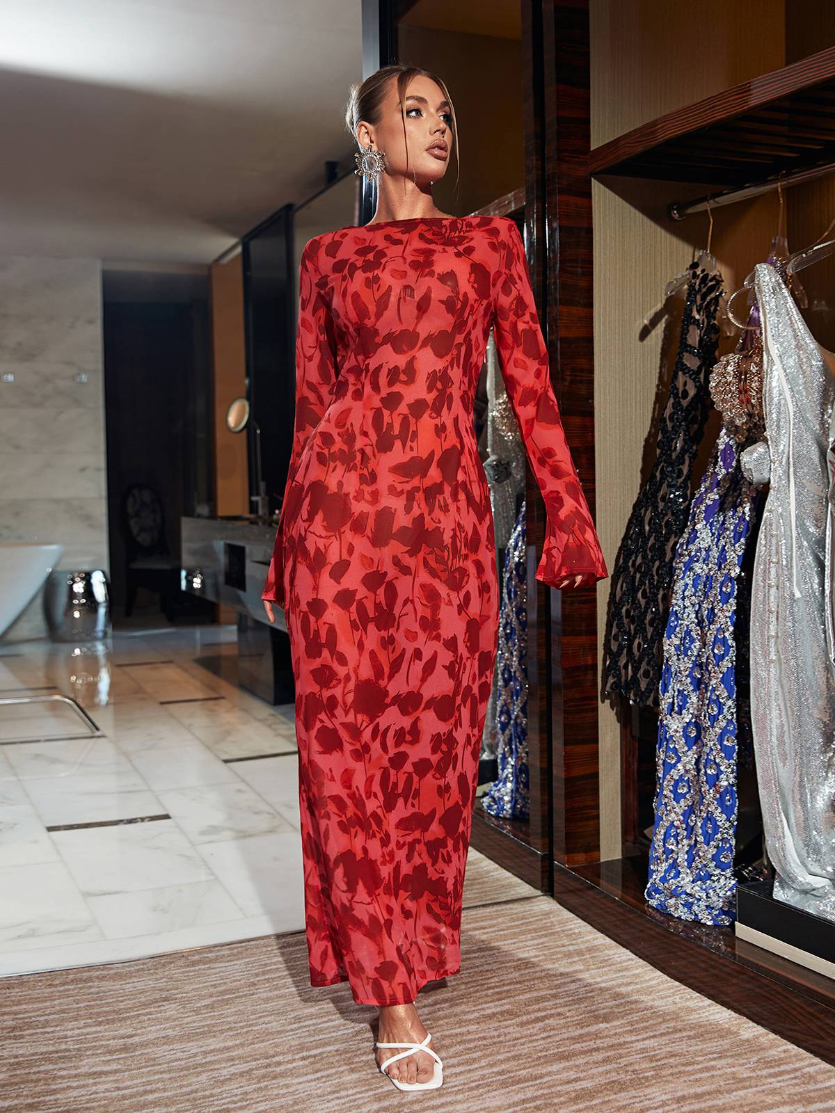Cecil - Elegante Maxi Jurk met Bloemenprint en Lange Mouwen