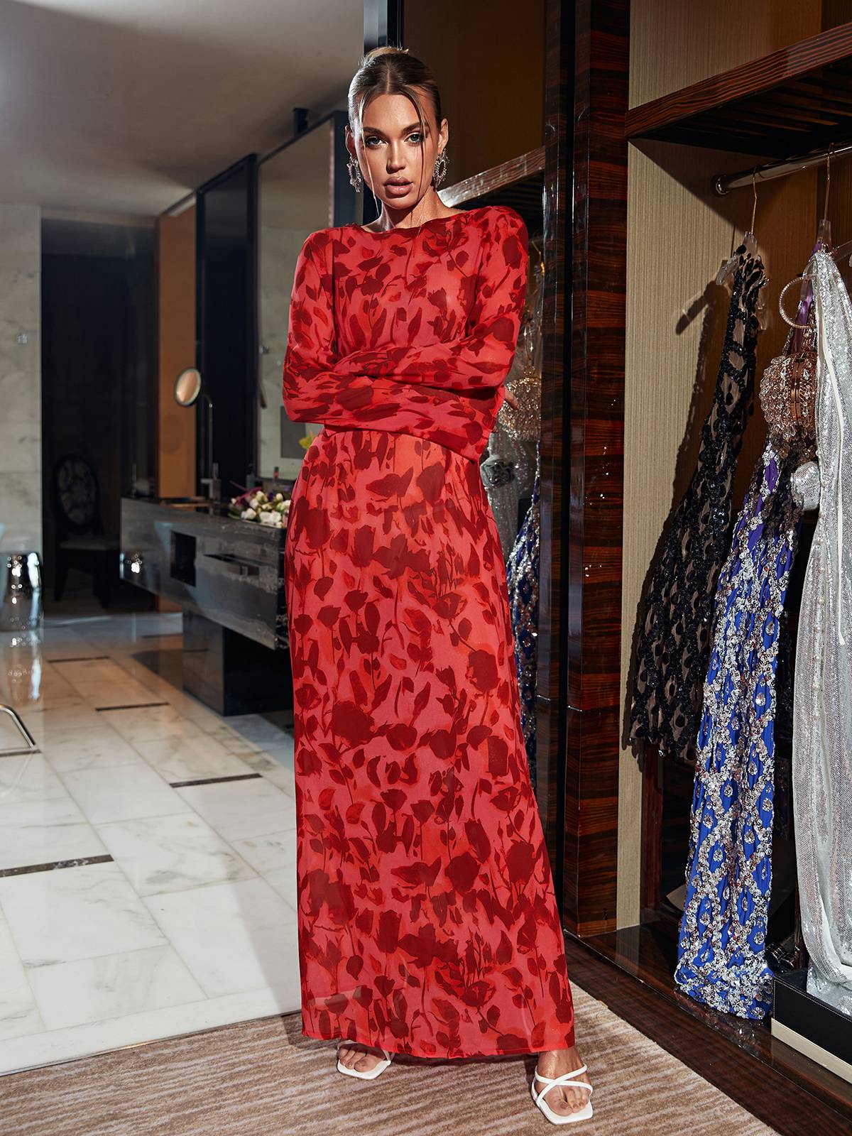 Cecil - Elegante Maxi Jurk met Bloemenprint en Lange Mouwen