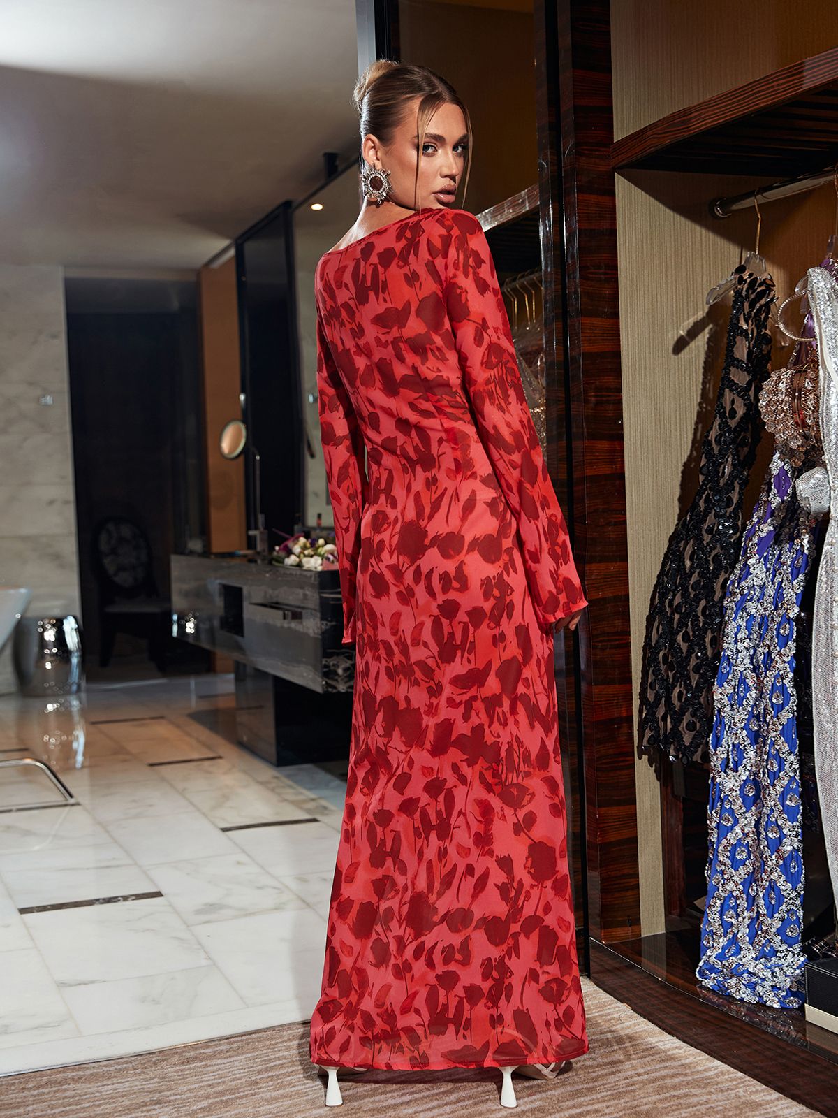 Cecil - Elegante Maxi Jurk met Bloemenprint en Lange Mouwen
